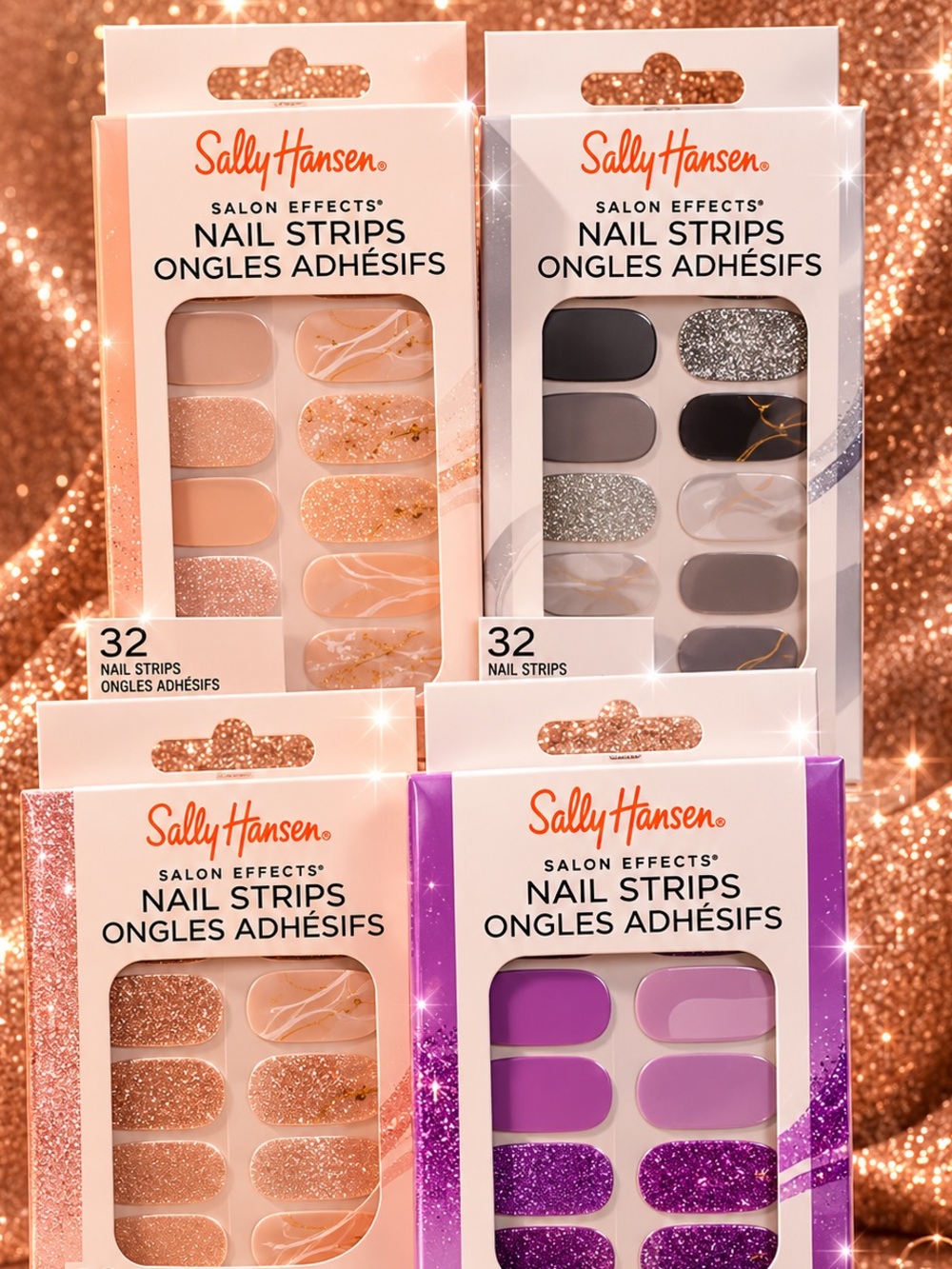 Sally Hansen Salon Effects Nail Strips - Purple, Pink, Gray, Gold Sparkle